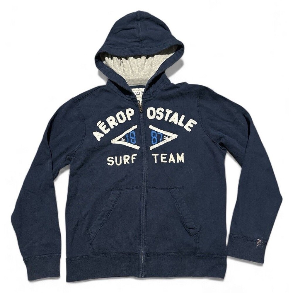 Aeropostale Hoodie So Cal Surf Team 1987 Zip Embroidered Navy Blue Unisex Sz L